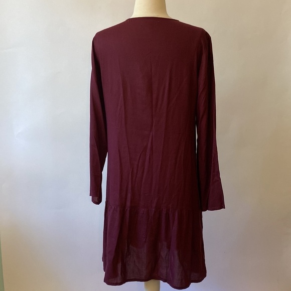 World Market Tiered Eyelet Dress Burgundy M #342 - Picture 8 of 13